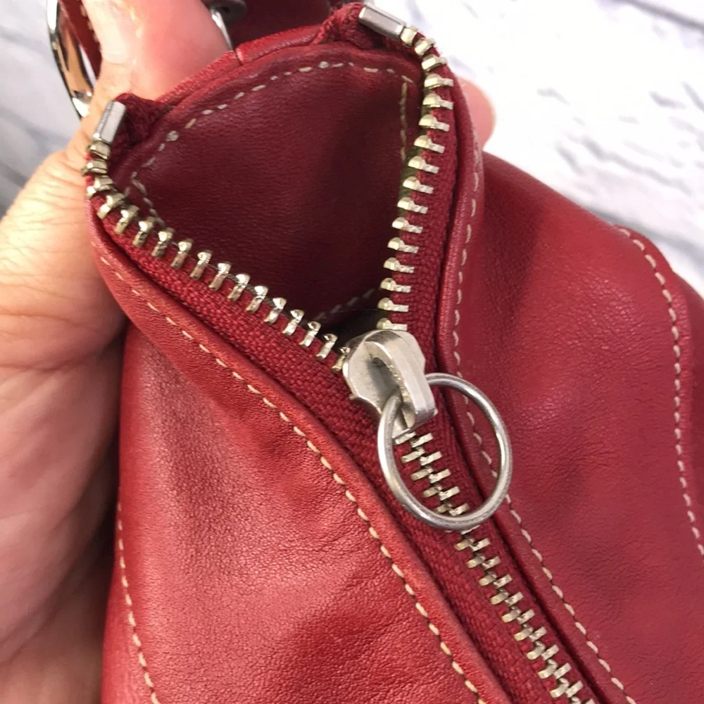 Coach Red Leather Zipper Closure Large Tote Crossbody Shoulder Bag - Vintage